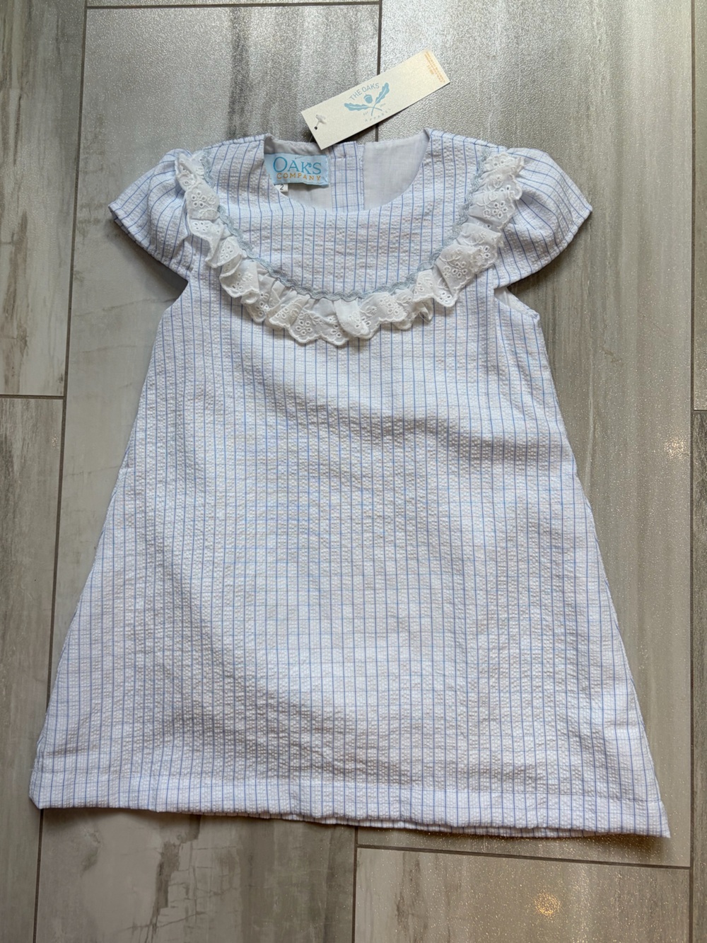 NWT The Oaks Apparel Co Textured Windowpane Eyelet Trim Cap Sleeve Dress Girls 2